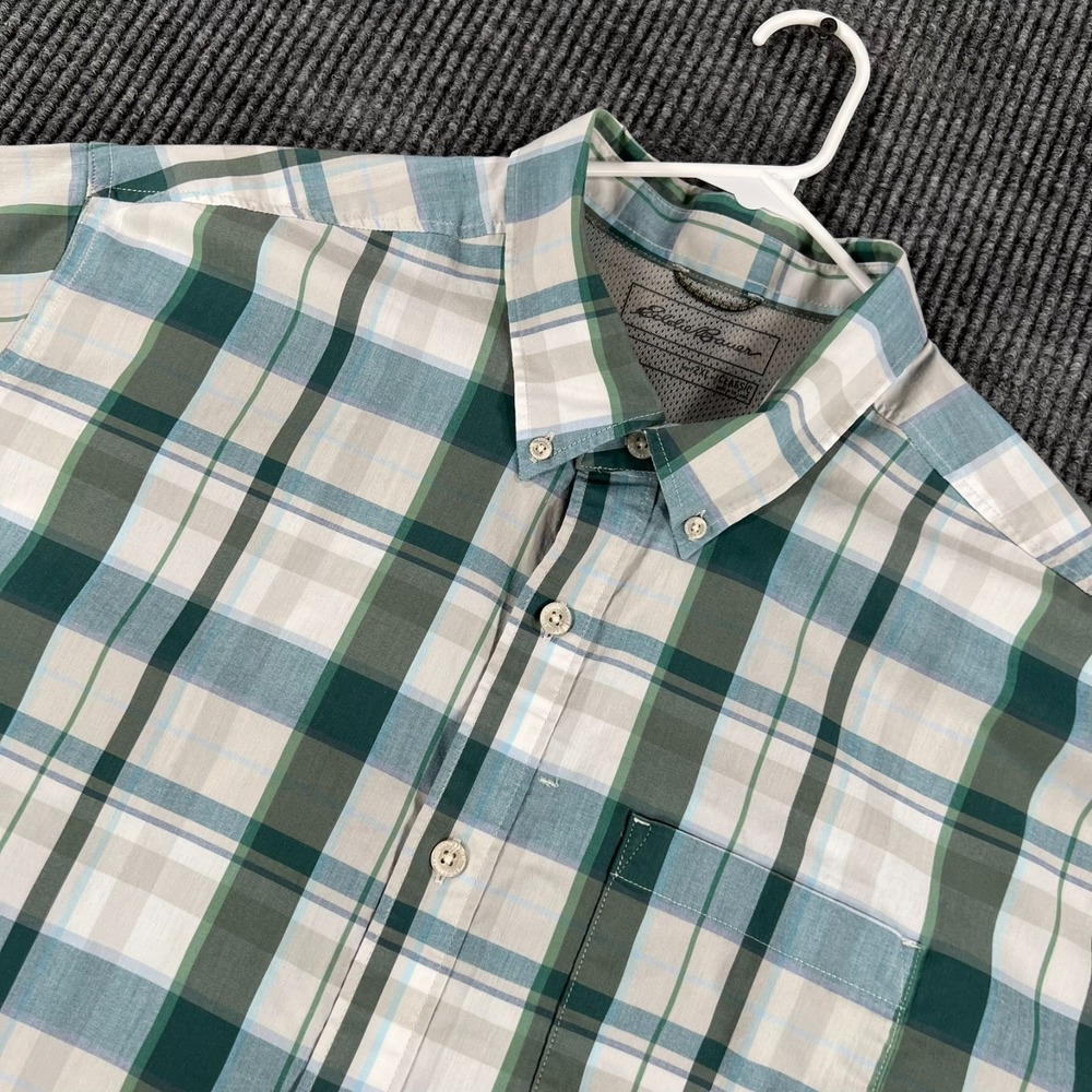 Eddie Bauer Shirt Mens 2XL XXL Blue Plaid Short Sleeve Button Down Outdoor